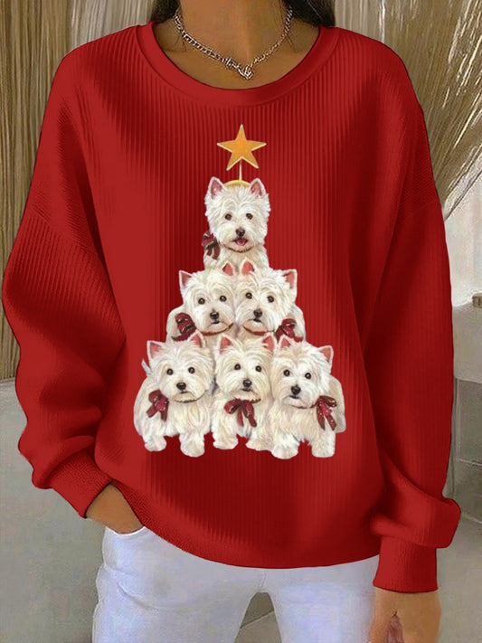 Kvinder West Highland White Terrier Westie jul Ribbet rund hals sweatshirt