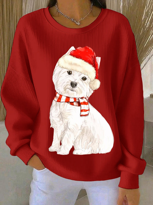 Kvinder West Highland White Terrier Westie jul Ribbet rund hals sweatshirt