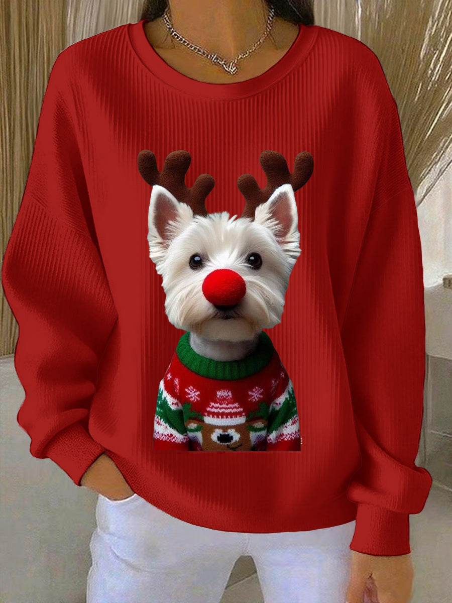 Kvinder West Highland White Terrier Westie jul Ribbet rund hals sweatshirt
