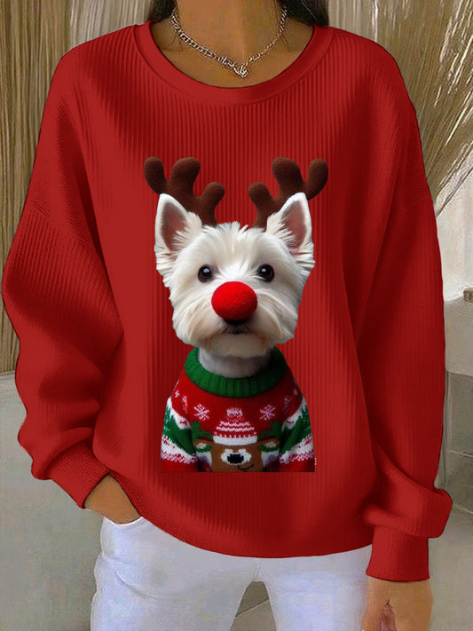 Kvinder West Highland White Terrier Westie jul Ribbet rund hals sweatshirt