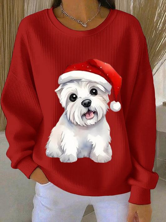 Kvinder West Highland White Terrier Westie jul Ribbet rund hals sweatshirt