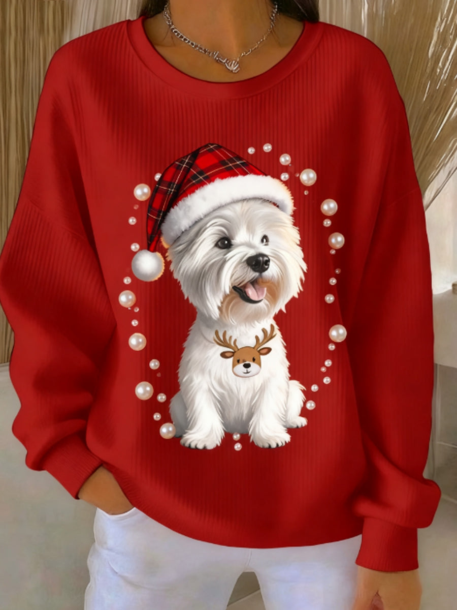 Kvinder West Highland White Terrier Westie jul Ribbet rund hals sweatshirt