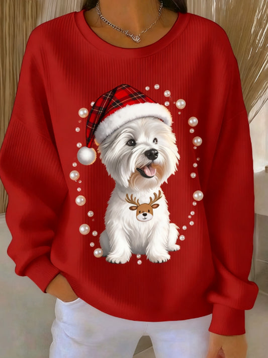 Kvinder West Highland White Terrier Westie jul Ribbet rund hals sweatshirt