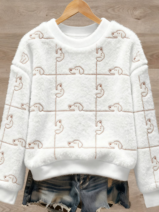 Kvinders søde Animal Art Print Casual Flannel Sweater.
