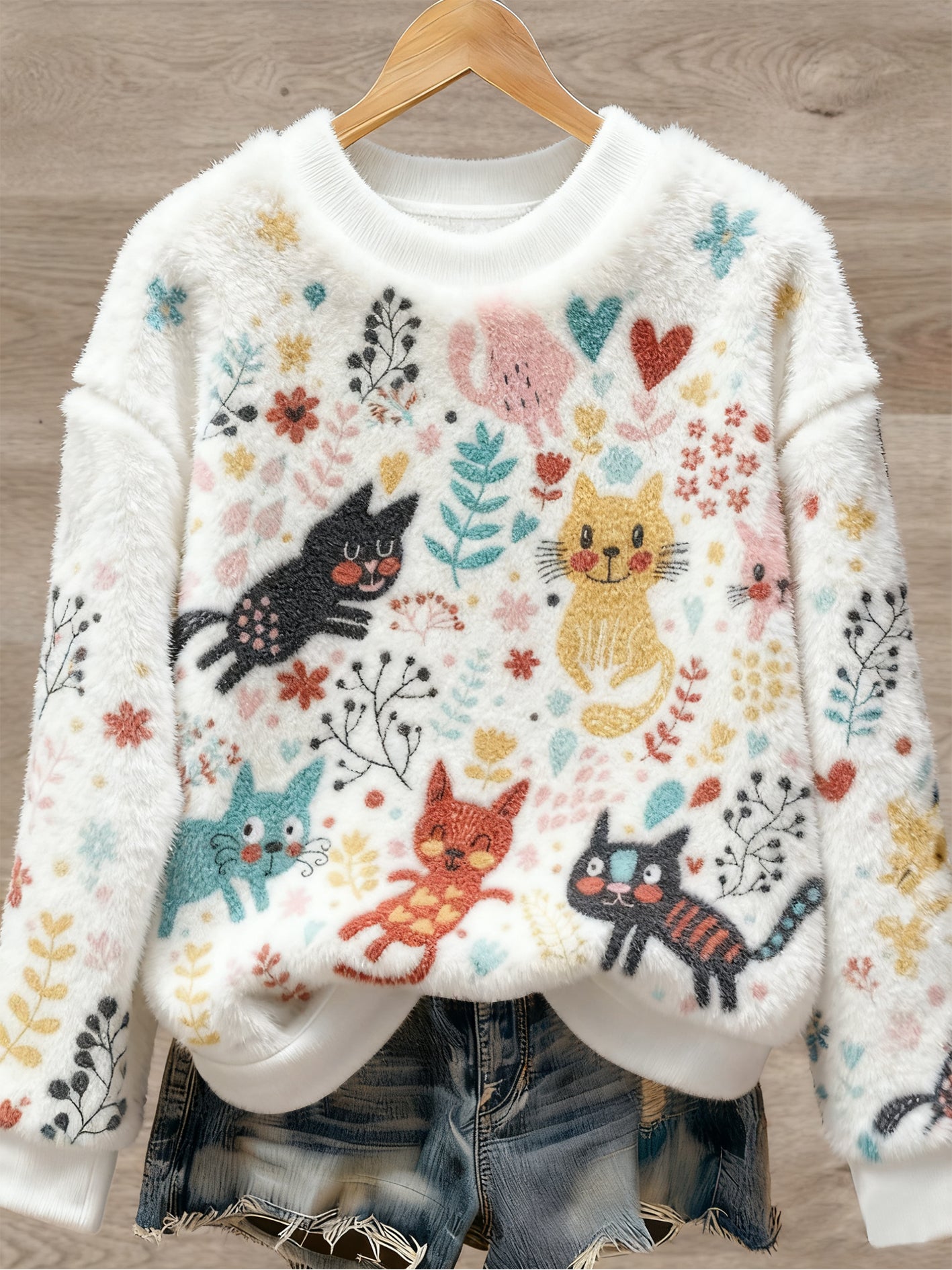 Kvinders søde Animal Art Print Casual Flannel Sweater.