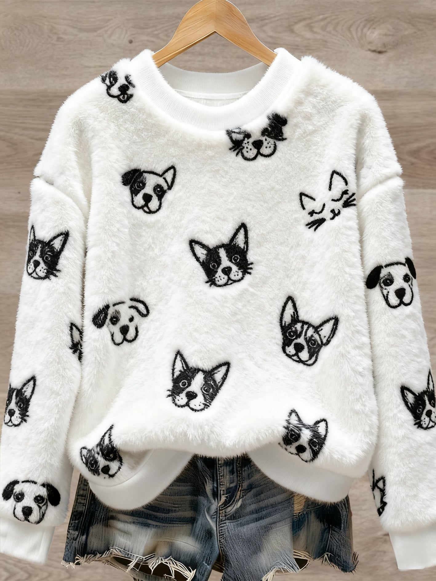 Kvinders søde Animal Art Print Casual Flannel Sweater.