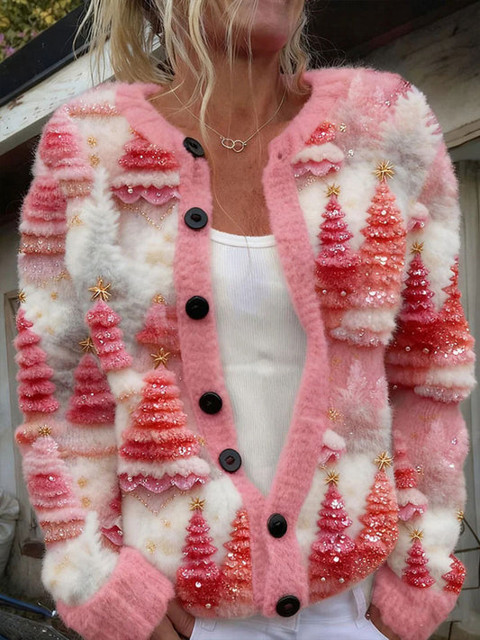 Kvinders Juletræ Print Casual Cardigan