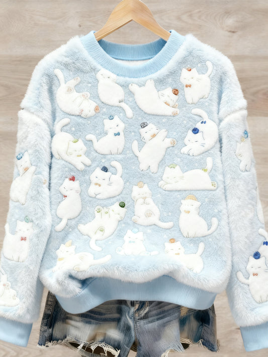 Kvinders søde Animal Art Print Casual Flannel Sweater.