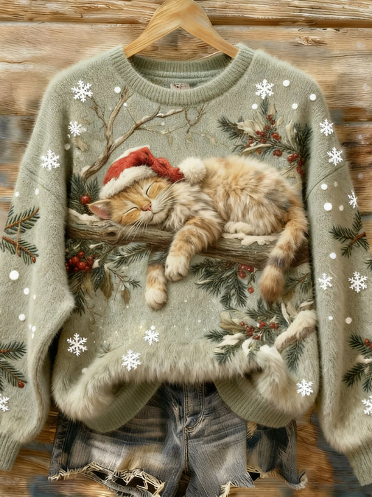 Kvinders Retro Animal Christmas Art Print Casual Flannel Toppe