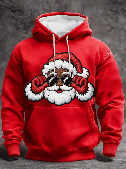 Mænds jul Black Santa Claus Print Casual Hoodie Print