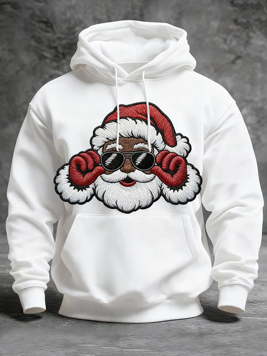 Mænds jul Black Santa Claus Print Casual Hoodie Print