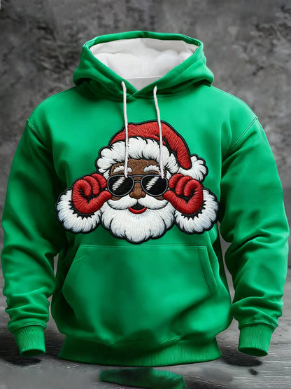 Mænds jul Black Santa Claus Print Casual Hoodie Print