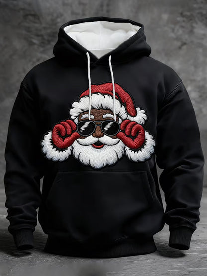 Mænds jul Black Santa Claus Print Casual Hoodie Print