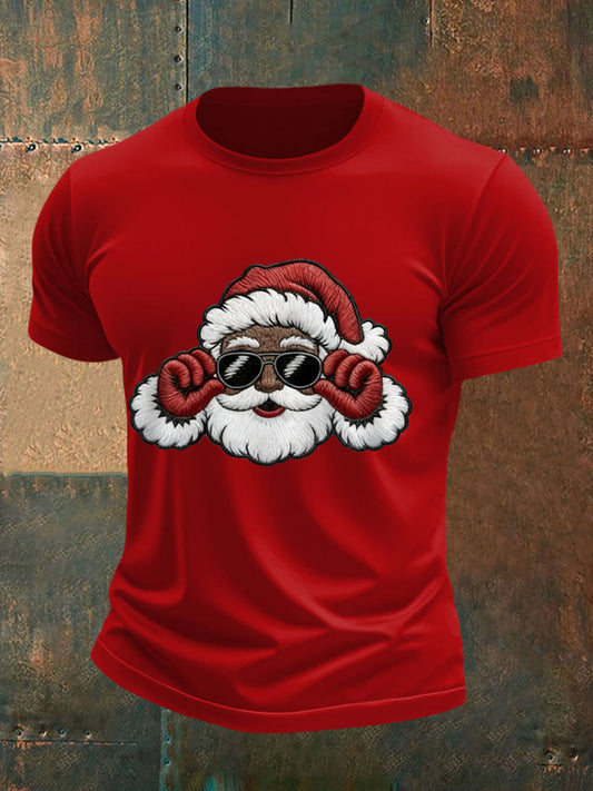 Mænds jul Black Santa Claus Print Casual Tee