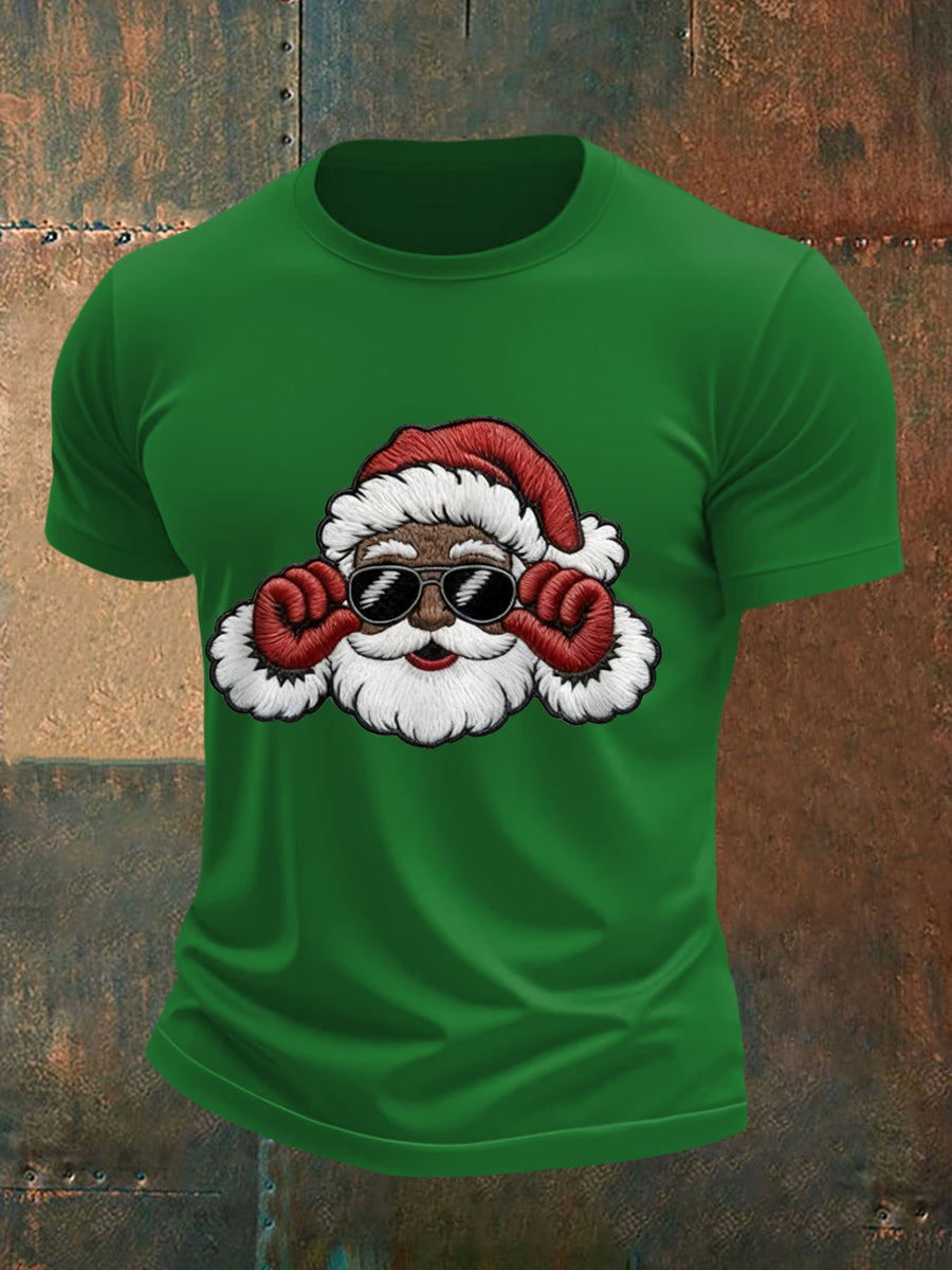 Mænds jul Black Santa Claus Print Casual Tee