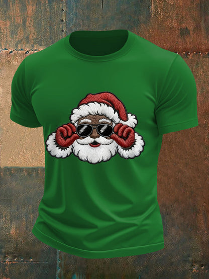 Mænds jul Black Santa Claus Print Casual Tee