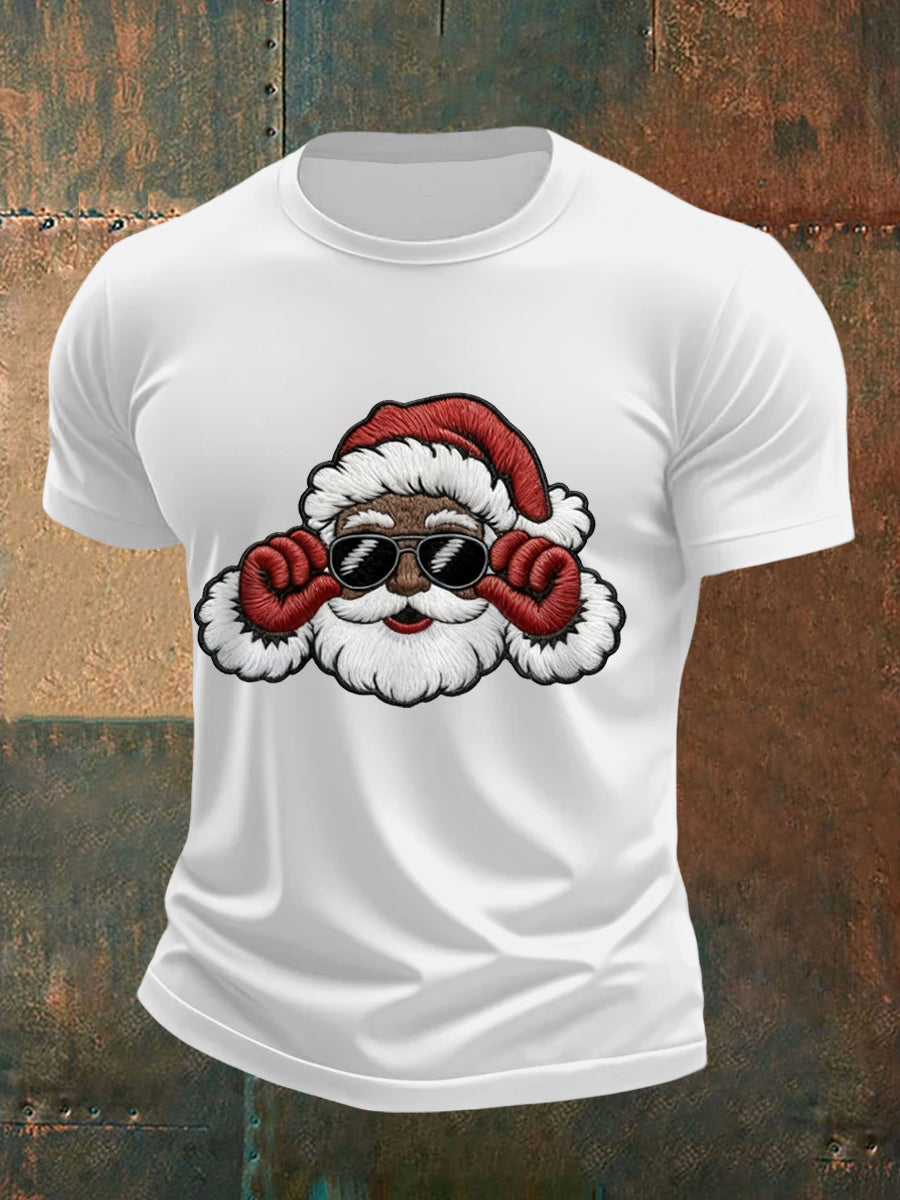 Mænds jul Black Santa Claus Print Casual Tee