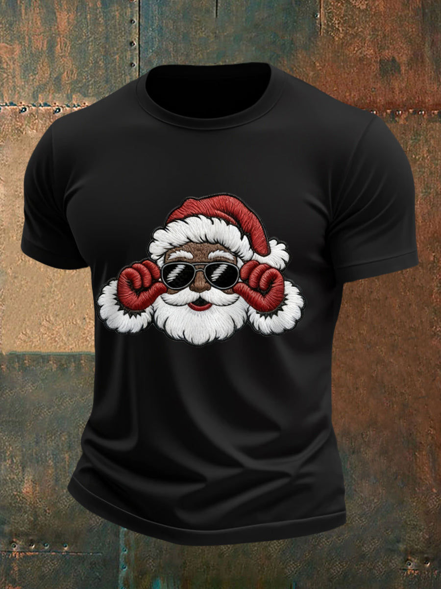 Mænds jul Black Santa Claus Print Casual Tee