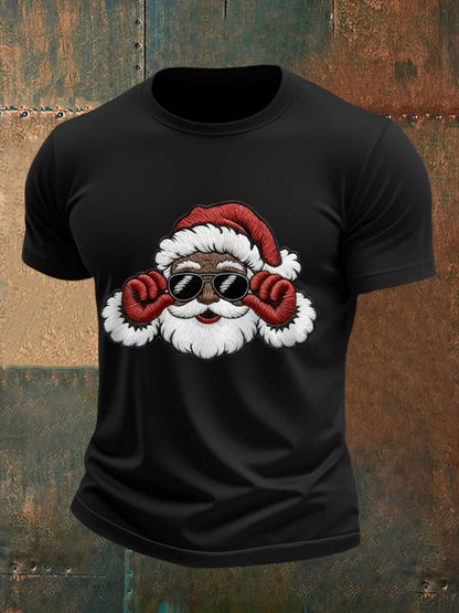 Mænds jul Black Santa Claus Print Casual Tee