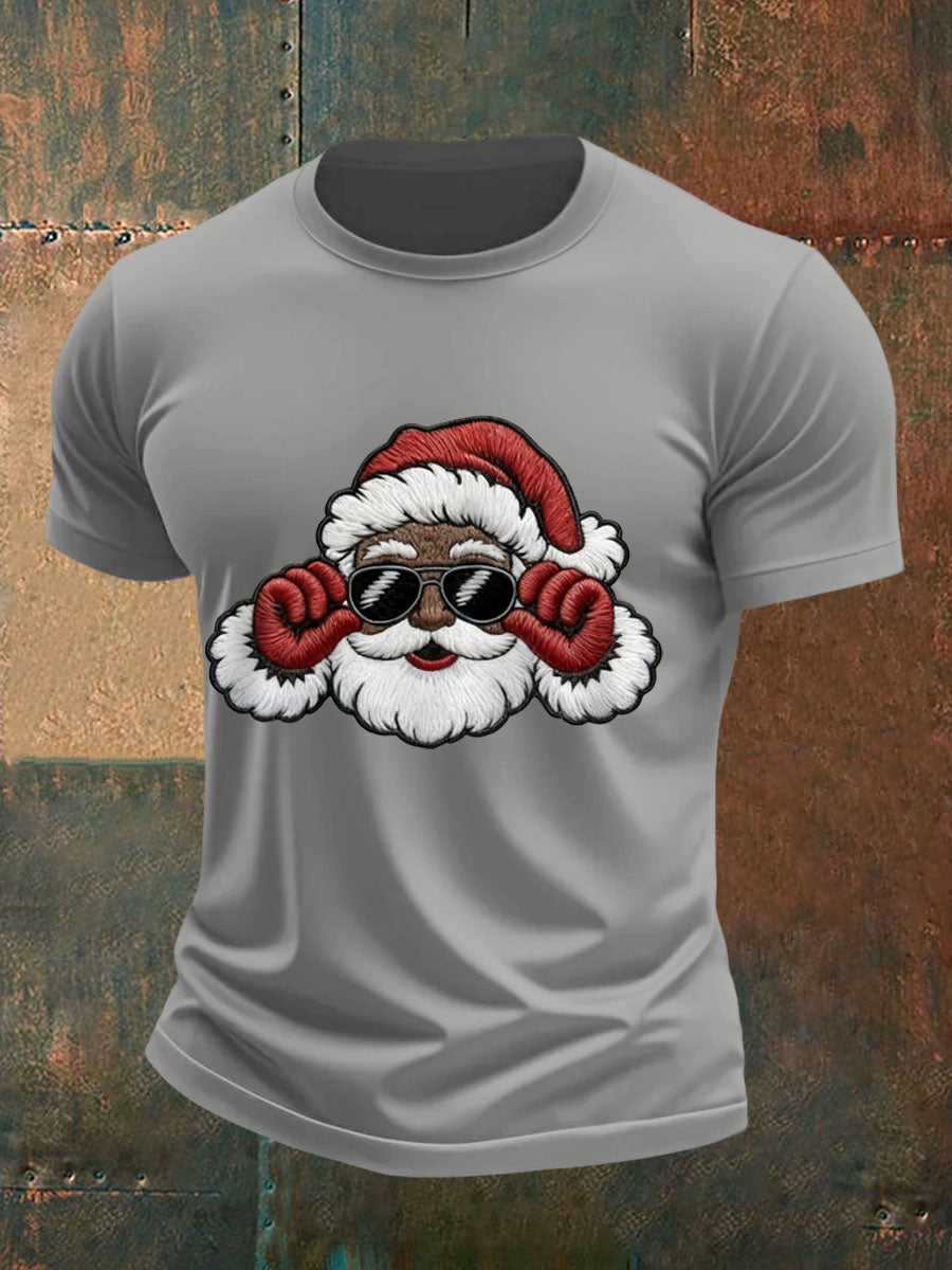 Mænds jul Black Santa Claus Print Casual Tee