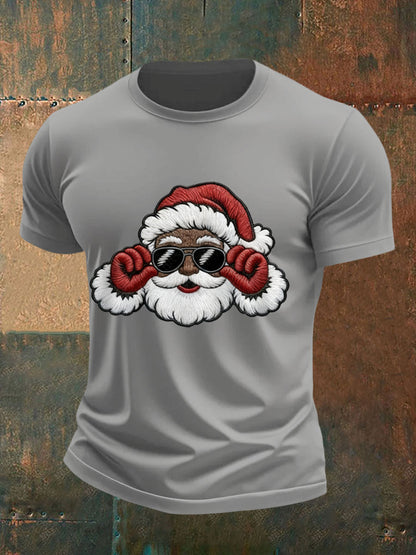 Mænds jul Black Santa Claus Print Casual Tee