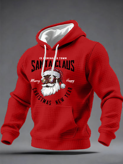 Mænds jul Black Santa Claus Print Casual Checkered Hoodies
