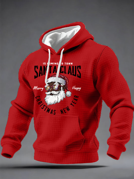 Mænds jul Black Santa Claus Print Casual Checkered Hoodies