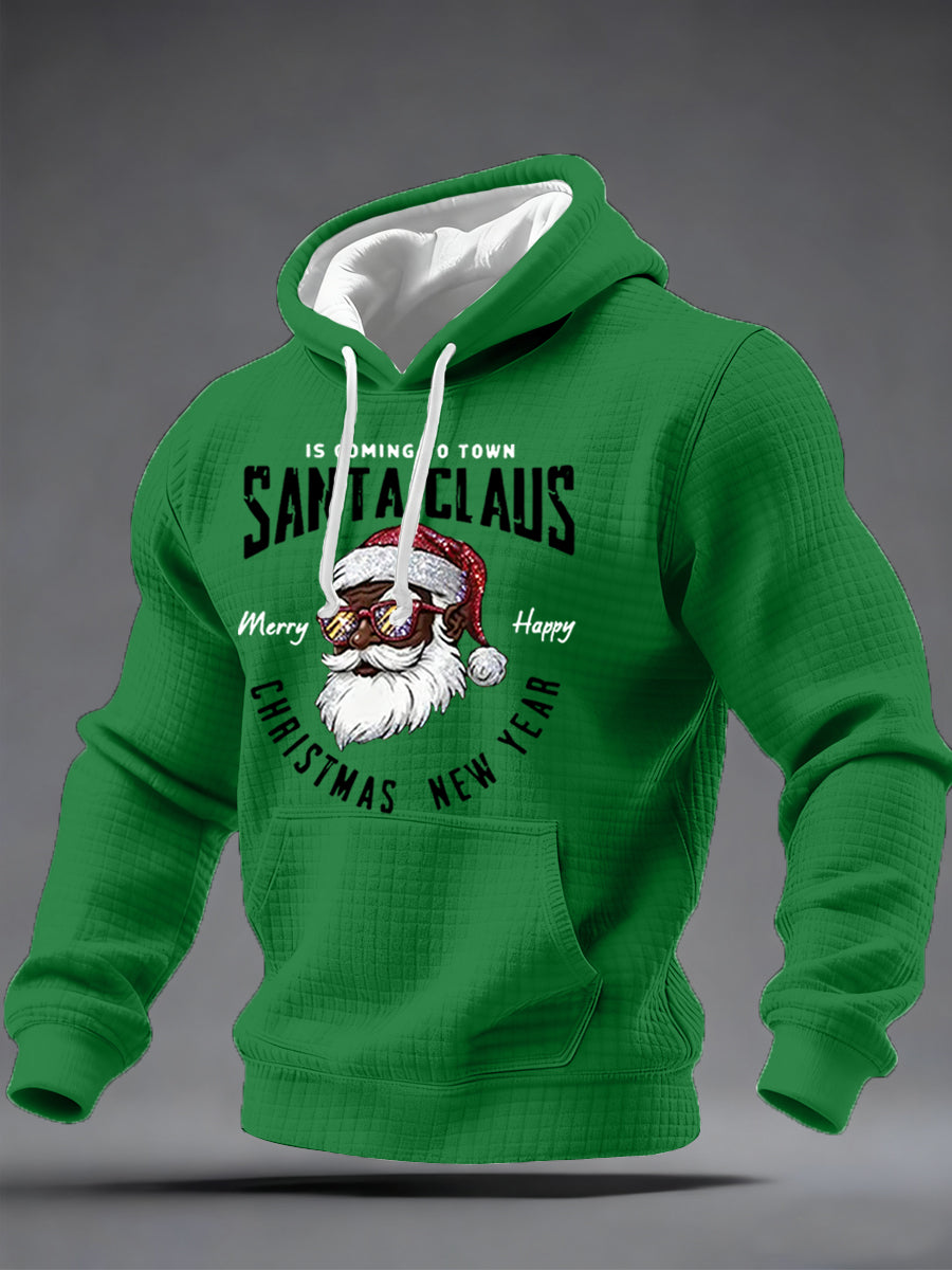 Mænds jul Black Santa Claus Print Casual Checkered Hoodies