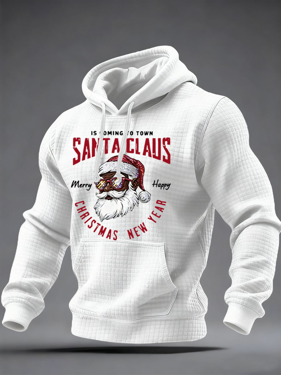Mænds jul Black Santa Claus Print Casual Checkered Hoodies