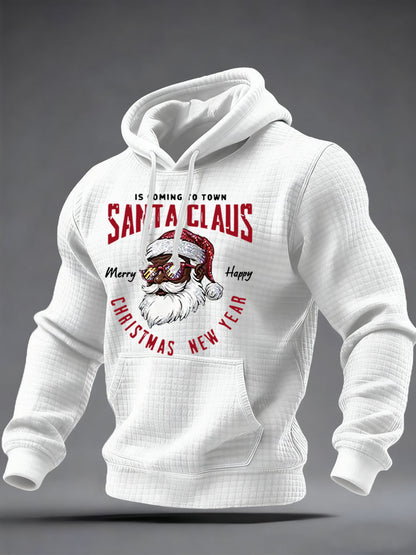 Mænds jul Black Santa Claus Print Casual Checkered Hoodies