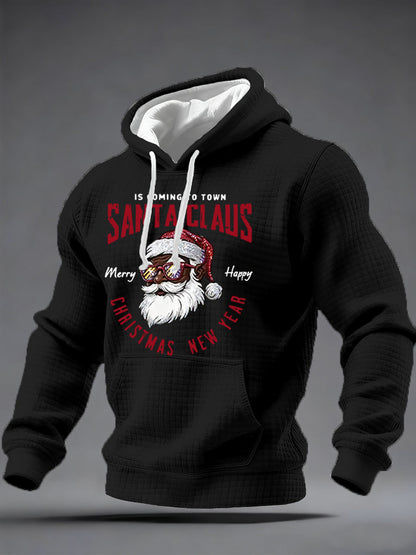 Mænds jul Black Santa Claus Print Casual Checkered Hoodies