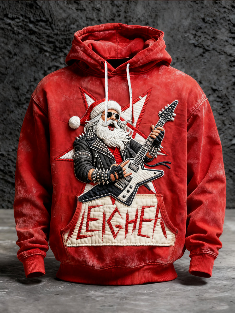 Retro Christmas Rock Santa Casual Hoodie