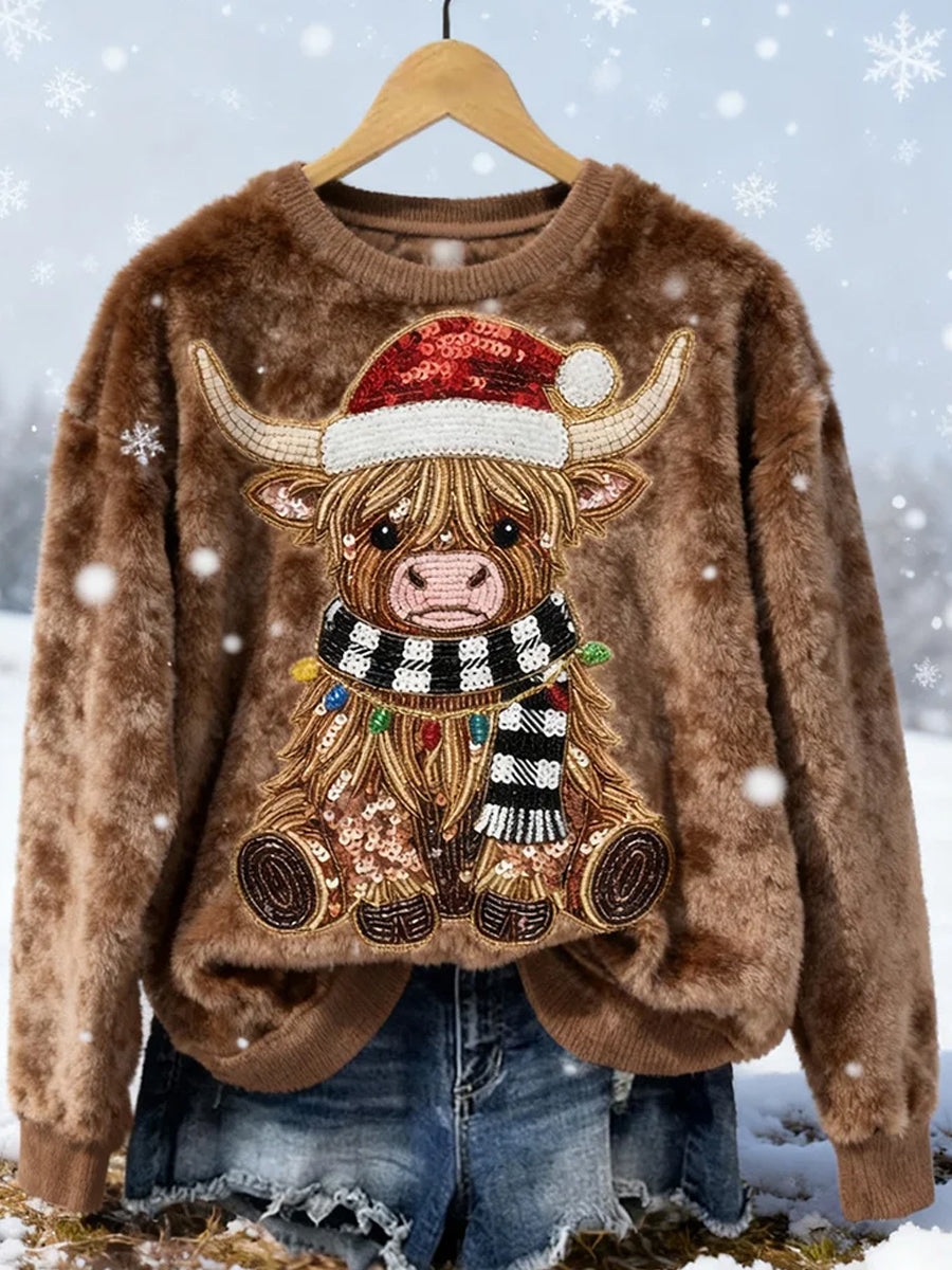 Kvinders Retro Animal Christmas Art Print Casual Flannel Toppe