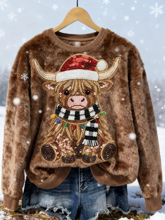 Kvinders Retro Animal Christmas Art Print Casual Flannel Toppe