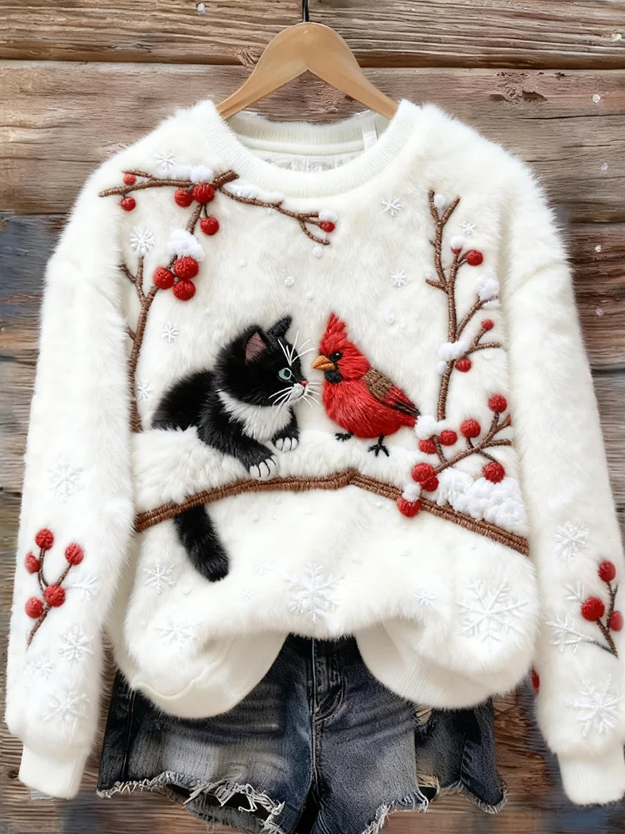 Kvinders Retro Animal Christmas Art Print Casual Flannel Toppe