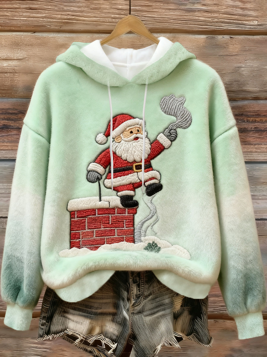 Kvinders jul julen Claus Print Casual Flannel Hoodie Flannel