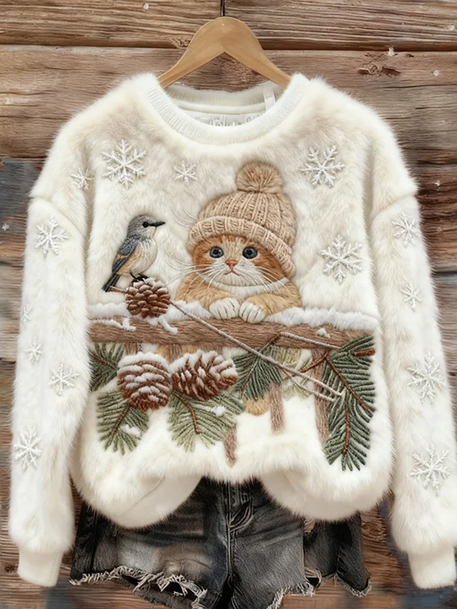 Kvinders Retro Animal Art Print Komfortabel Flannel Sweatshirt