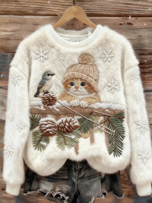 Kvinders Retro Animal Art Print Komfortabel Flannel Sweatshirt