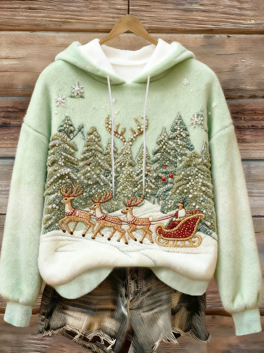 Kvinders jul Santa Claus rensdyr Print Casual Flannel Hoodie Print