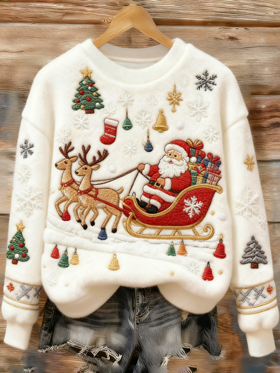 Kvinders jul julen Claus Print Casual Flannel Sweatshirt