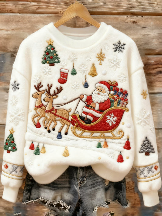 Kvinders jul julen Claus Print Casual Flannel Sweatshirt