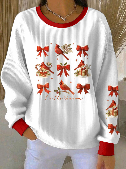 Kvinders nordlige kardinal jul Print Ribbet rund hals sweatshirt