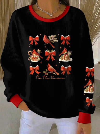 Kvinders nordlige kardinal jul Print Ribbet rund hals sweatshirt