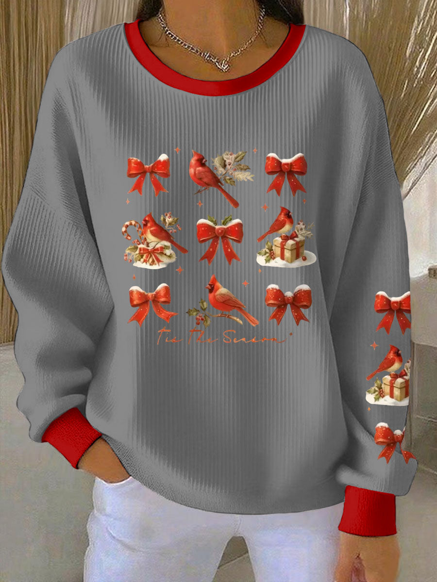 Kvinders nordlige kardinal jul Print Ribbet rund hals sweatshirt