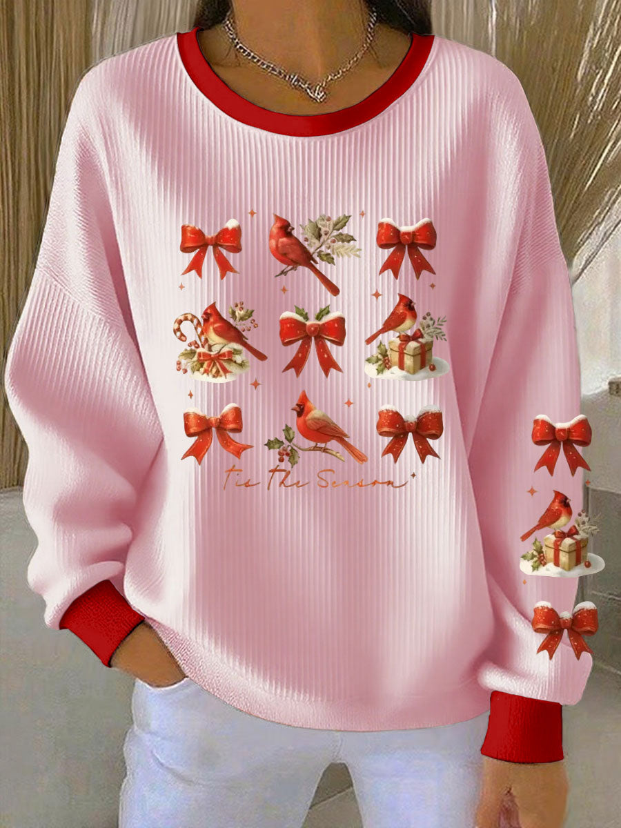 Kvinders nordlige kardinal jul Print Ribbet rund hals sweatshirt