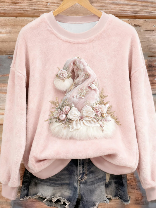 Kvinders lyserød jul Santa Hat kunst Flannel Hoodie