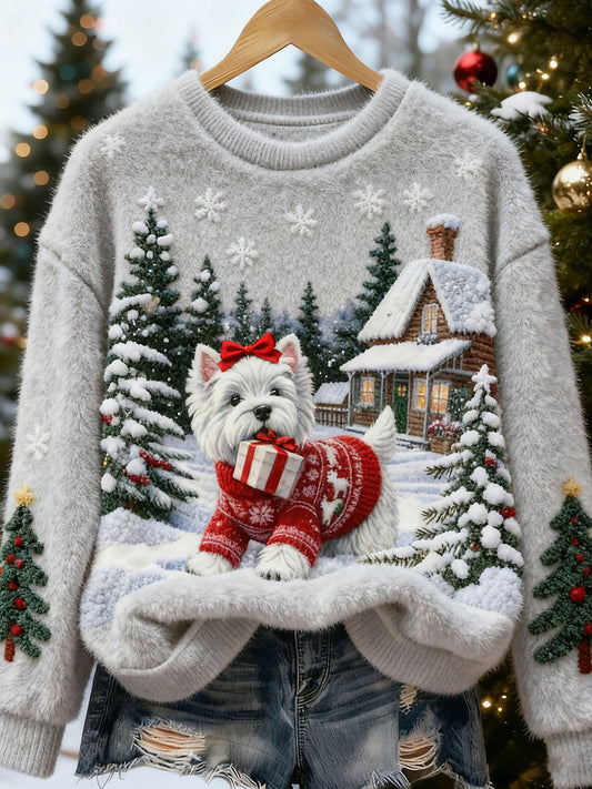 Kvinders Retro Animal Christmas Art Print Casual Flannel Toppe