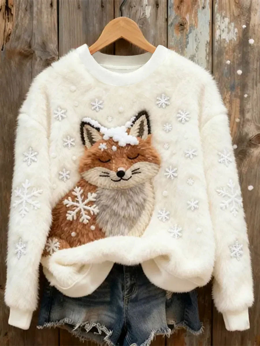 Kvinders jul søde Fox Art Flannel Hoodies