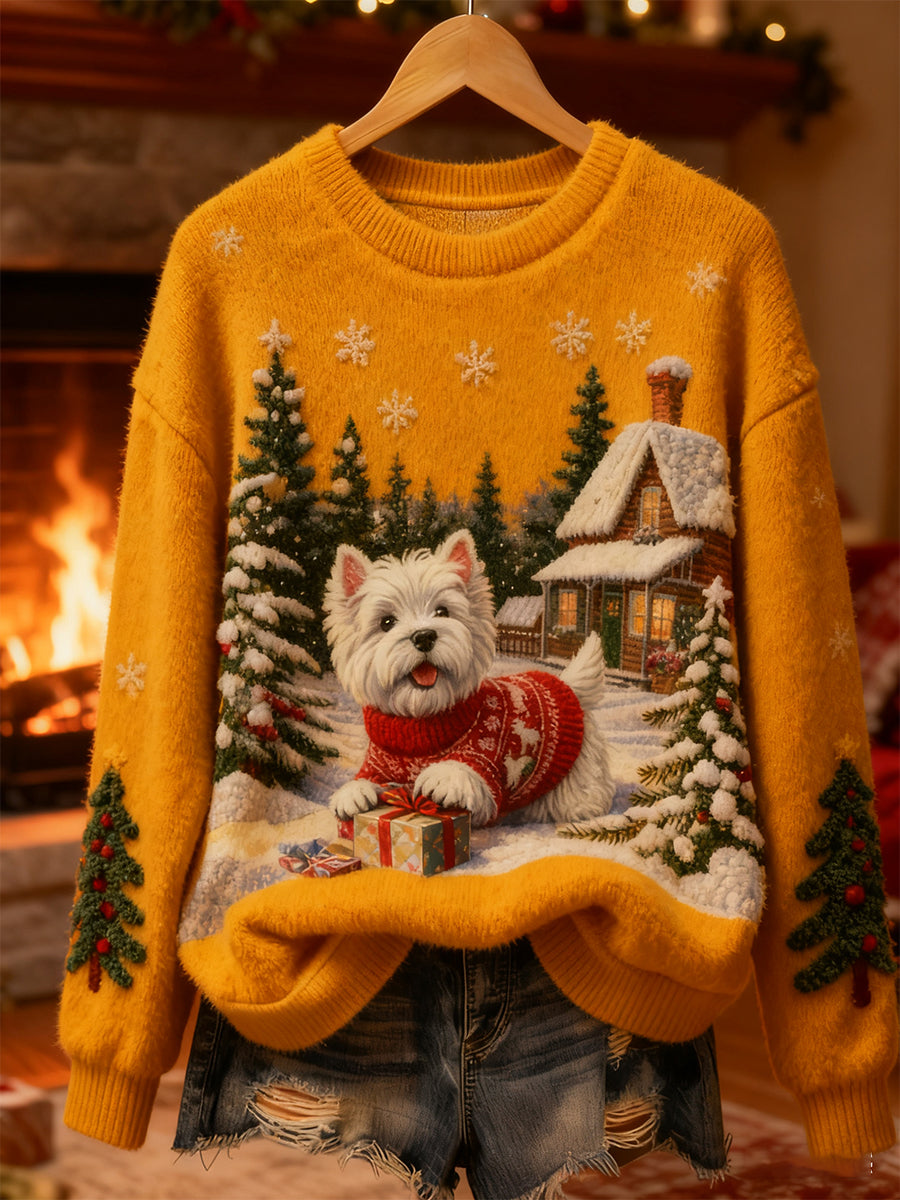 Kvinders Retro Animal Christmas Art Print Casual Flannel Toppe