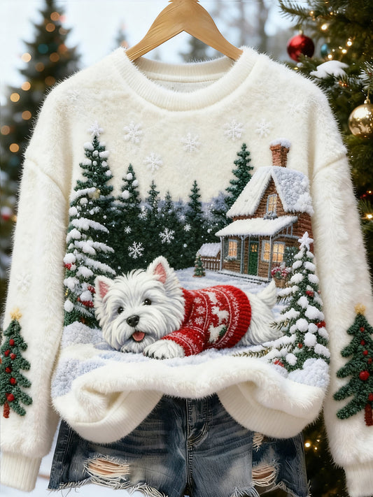 Kvinders Retro Animal Christmas Art Print Casual Flannel Toppe